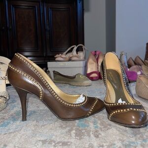 Elegant Brown Leather Women's Heels